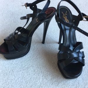 YSL Tribute Sandals in Black Leather